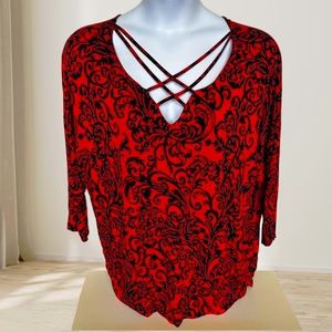 3 for $15 Thalia Sodi Red & Black Latice Design 3/4 Sleeve Tunic 2X